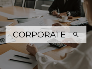 Image with the word corporate in the middle with a meeting going on